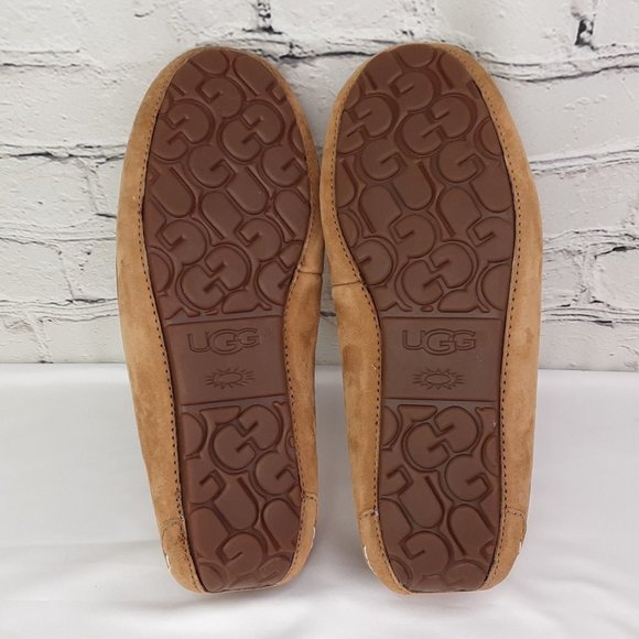 UGG 'ANSLEY' SHEARLING WOOL MOCCOSIAN SLIPPERS 'RICH CHESNUT' SUEDE - Picture 8 of 16